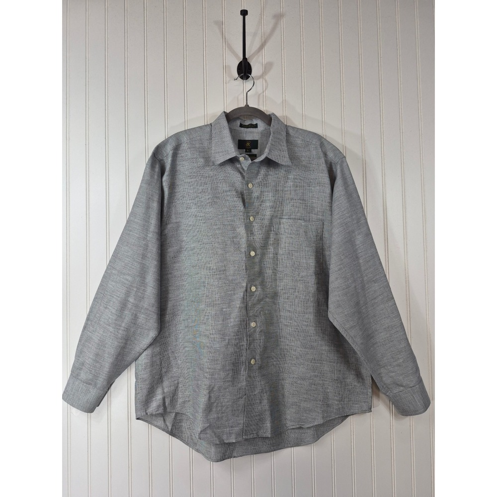 NWOT Club Room Mens Linen Cotton Blend Button Down Shirt Grey Long Sleeve Large